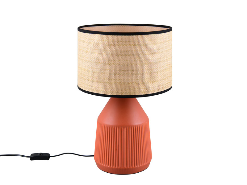 LED Tischlampe dimmbar, Keramikfuß Terrakotta, Papierschirm geflochten, H43cm
