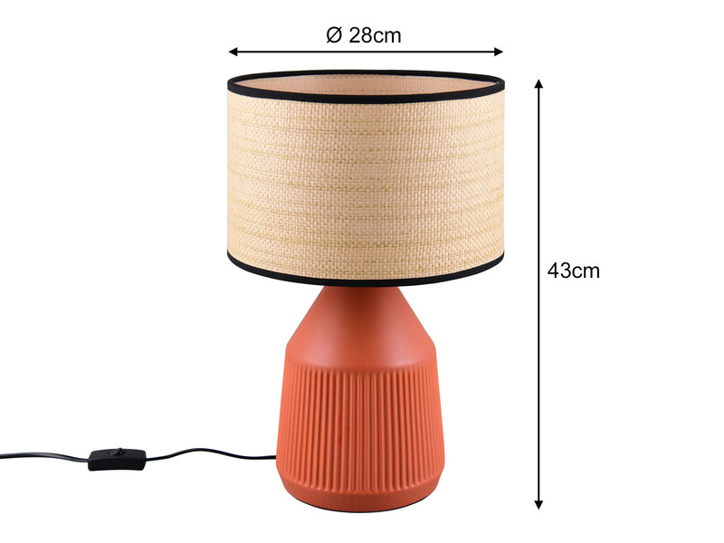 LED Tischlampe dimmbar, Keramikfuß Terrakotta, Papierschirm geflochten, H43cm