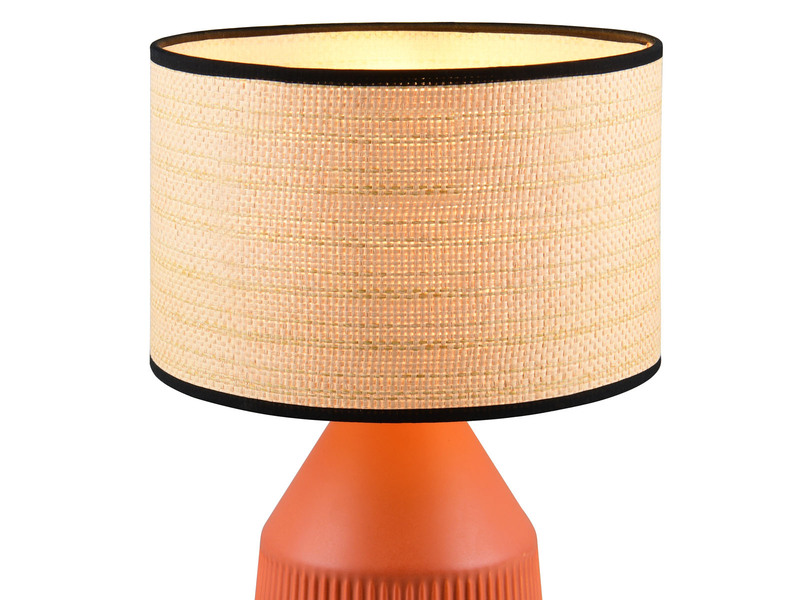 LED Tischlampe dimmbar, Keramikfuß Terrakotta, Papierschirm geflochten, H43cm