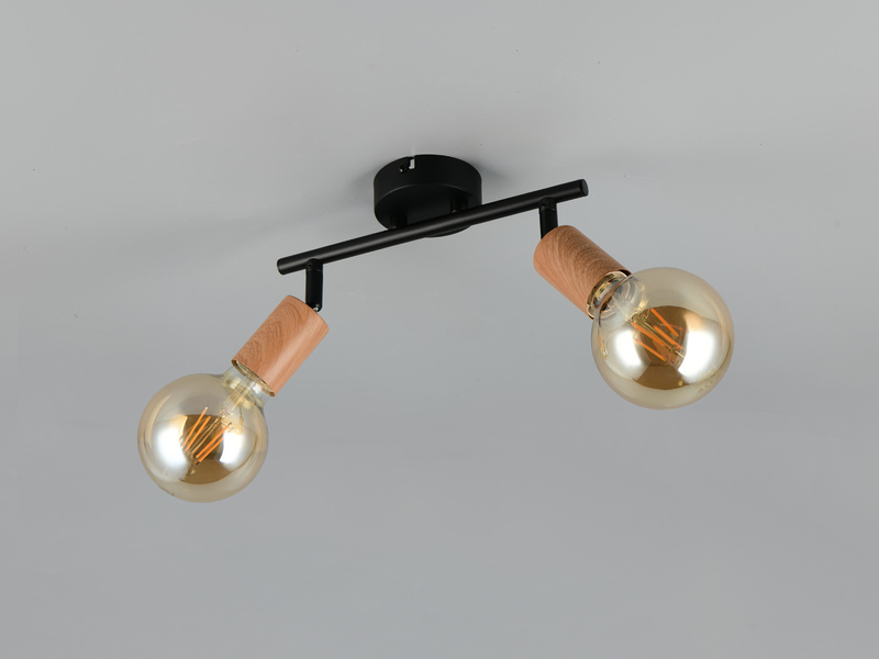 LED Deckenstrahler 2-flammig aus Metall in Schwarz & Holzoptik, Breite 35cm
