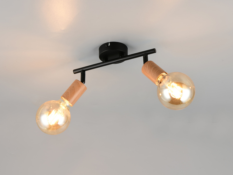 LED Deckenstrahler 2-flammig aus Metall in Schwarz & Holzoptik, Breite 35cm