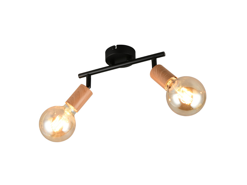 LED Deckenstrahler 2-flammig aus Metall in Schwarz & Holzoptik, Breite 35cm