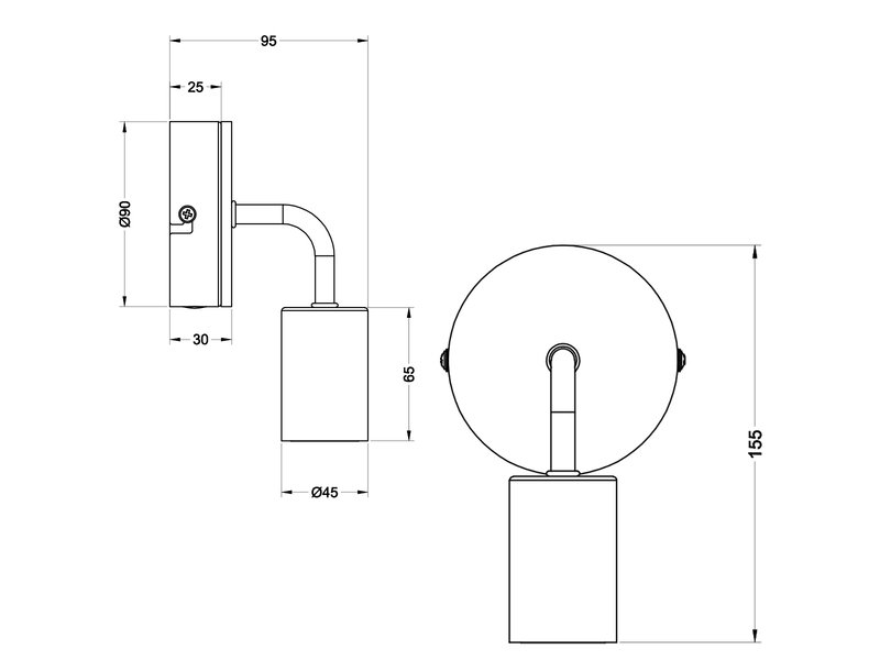 Kleine Wandleuchte MERIDA Metall Schwarz mit Holz, Höhe 15,5cm
