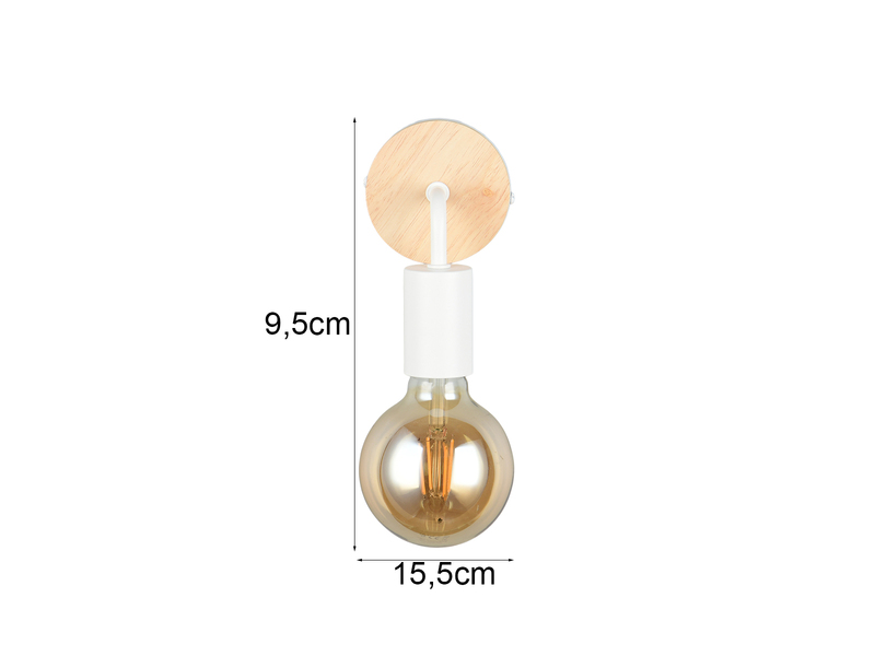 Kleine LED Wandleuchte Metall in Weiß mit Holz, Höhe 15,5cm