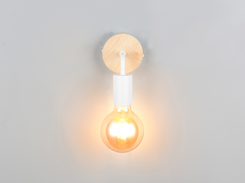 Kleine LED Wandleuchte Metall in Weiß mit Holz, Höhe 15,5cm