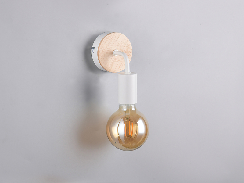 Kleine LED Wandleuchte Metall in Weiß mit Holz, Höhe 15,5cm