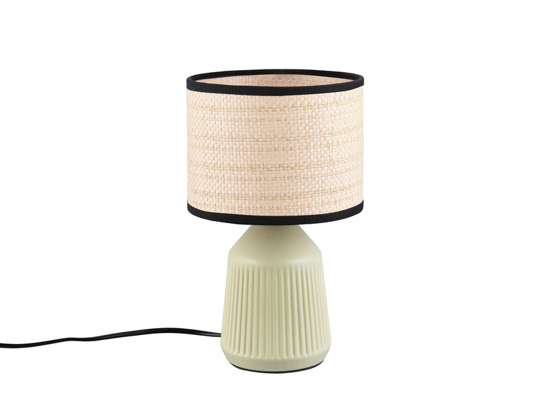LED Tischlampe dimmbar, Keramikfuß Grün, Papierschirm geflochten, Höhe 26,5cm