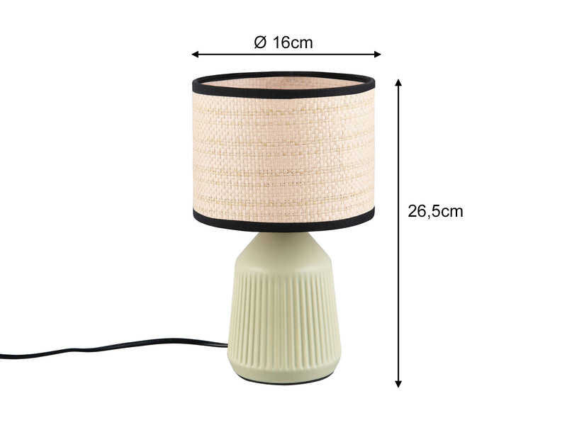 LED Tischlampe dimmbar, Keramikfuß Grün, Papierschirm geflochten, Höhe 26,5cm