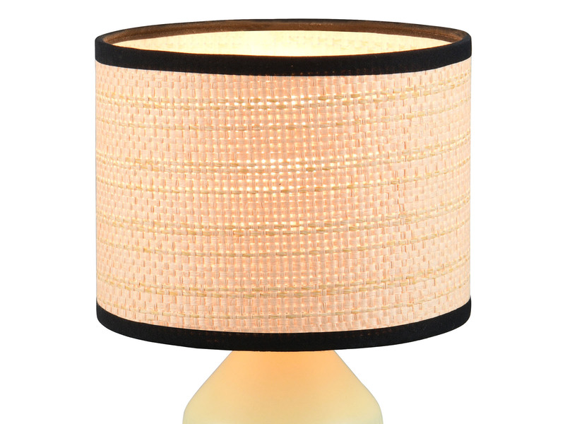 LED Tischlampe dimmbar, Keramikfuß Grün, Papierschirm geflochten, Höhe 26,5cm