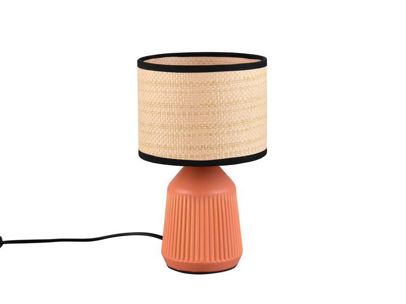 LED Tischlampe dimmbar, Keramikfuß Terrakotta, Papierschirm geflochten, H 26,5cm