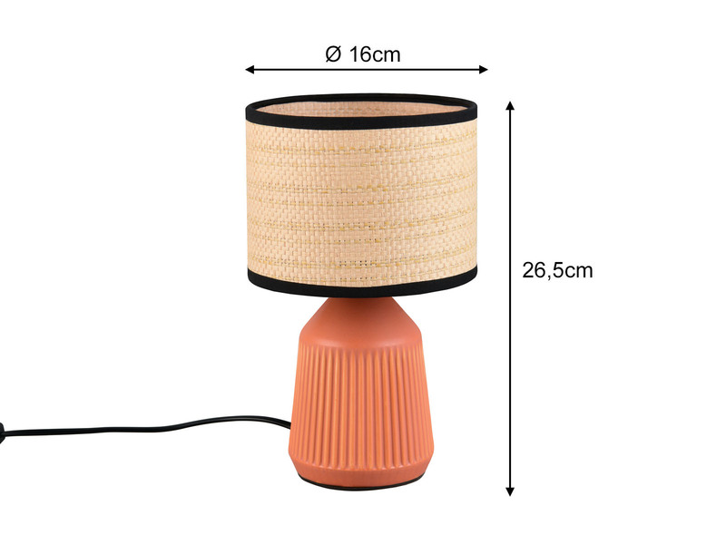 LED Tischlampe dimmbar, Keramikfuß Terrakotta, Papierschirm geflochten, H 26,5cm