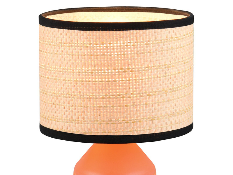 LED Tischlampe dimmbar, Keramikfuß Terrakotta, Papierschirm geflochten, H 26,5cm