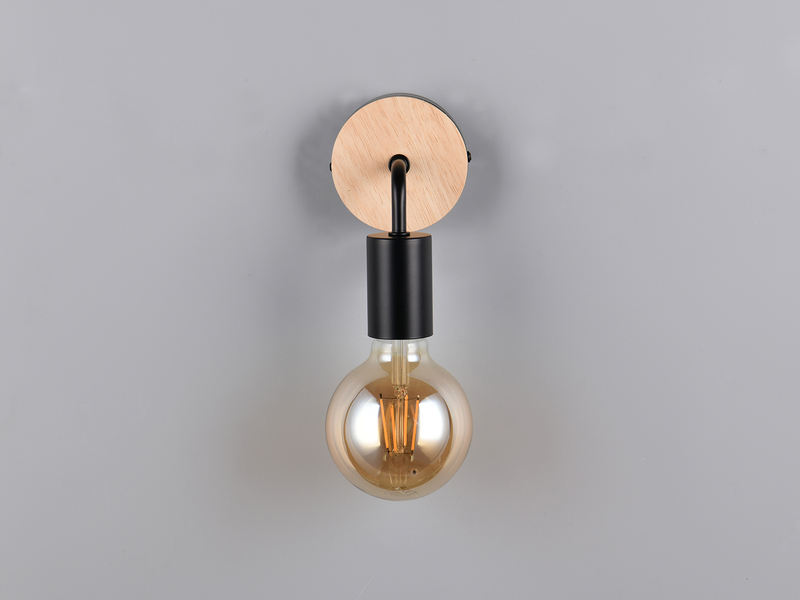 Kleine LED Wandleuchte Metall in Schwarz mit Holz, Höhe 15,5cm