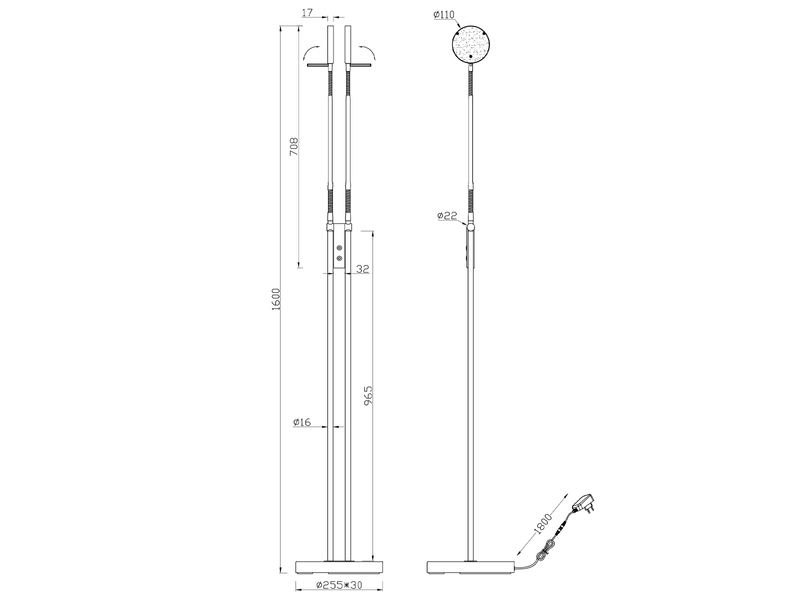 Moderne LED Stehlampe MONZA dimmbar, 2-flammig Silber, Höhe 160cm