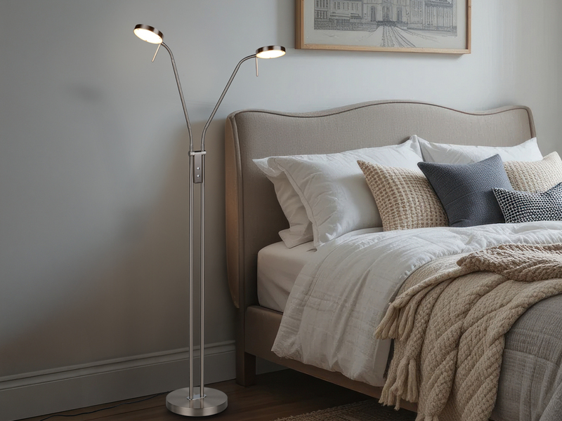 Moderne LED Stehlampe MONZA dimmbar, 2-flammig Silber, Höhe 160cm