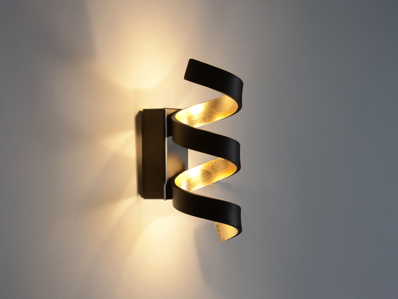 Ausgefallene LED Wandleuchte HELIX Schwarz / Gold, Höhe 26cm
