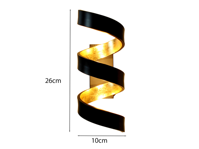 Ausgefallene LED Wandleuchte HELIX Schwarz / Gold, Höhe 26cm