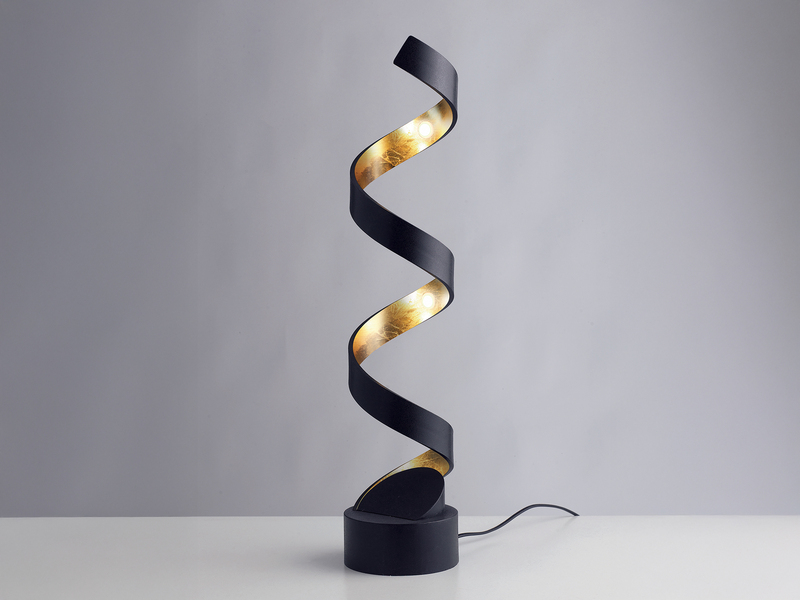 Ausgefallene LED Tischleuchte HELIX Schwarz / Gold groß, Höhe 66cm