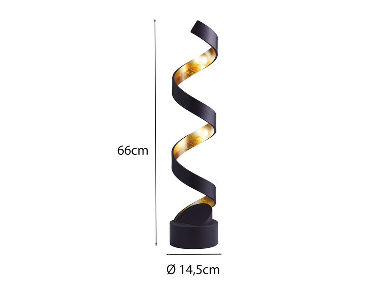 Ausgefallene LED Tischleuchte HELIX Schwarz / Gold groß, Höhe 66cm