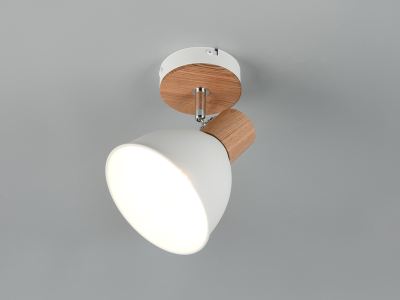 LED Wandstrahler aus Metall in Weiß & Holzoptik, Höhe 19cm