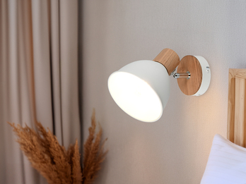 LED Wandstrahler aus Metall in Weiß & Holzoptik, Höhe 19cm