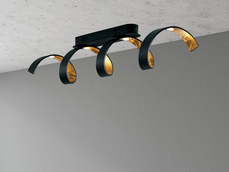 Ausgefallene LED Deckenlleuchte HELIX Schwarz / Gold, Breite 80cm