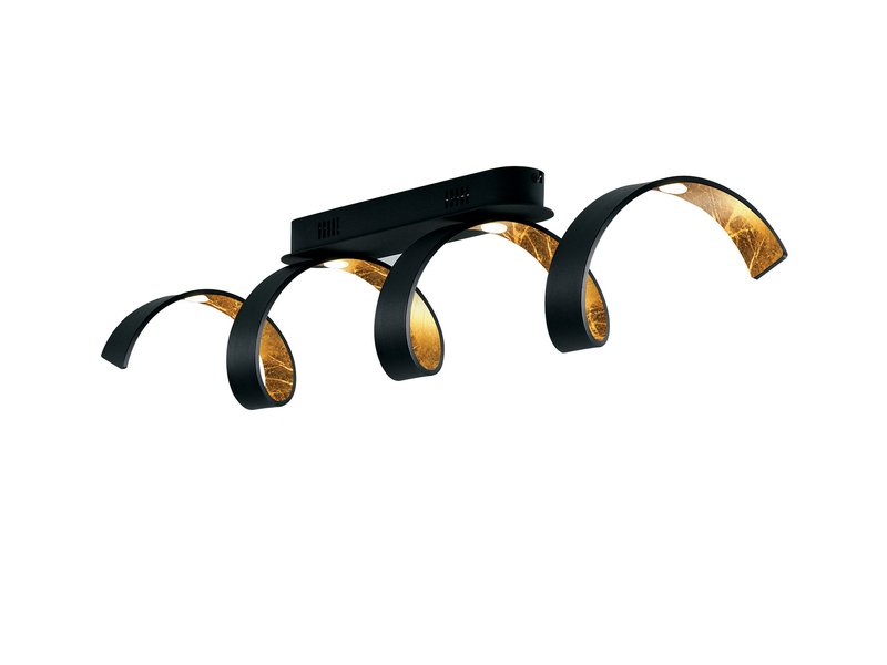 Ausgefallene LED Deckenlleuchte HELIX Schwarz / Gold, Breite 80cm