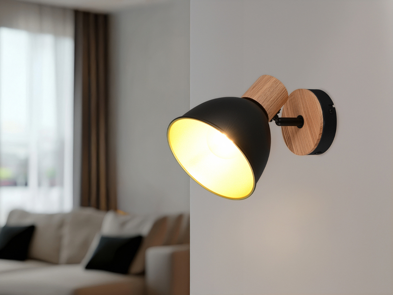 LED Wandstrahler aus Metall in Schwarz/Gold & Holzoptik, Höhe 19cm