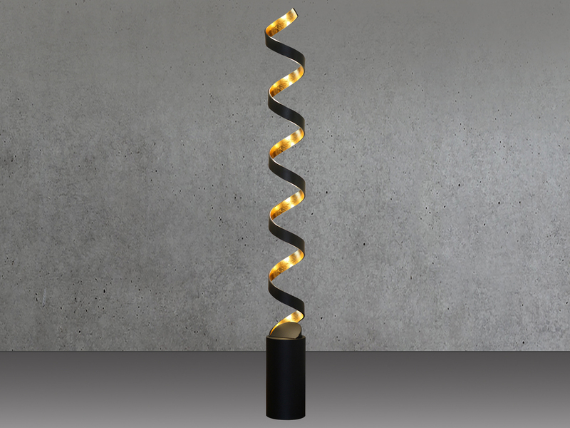 Ausgefallene LED Stehlampe HELIX Schwarz / Gold, Höhe 152cm
