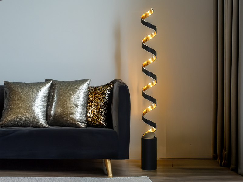 Ausgefallene LED Stehlampe HELIX Schwarz / Gold, Höhe 152cm
