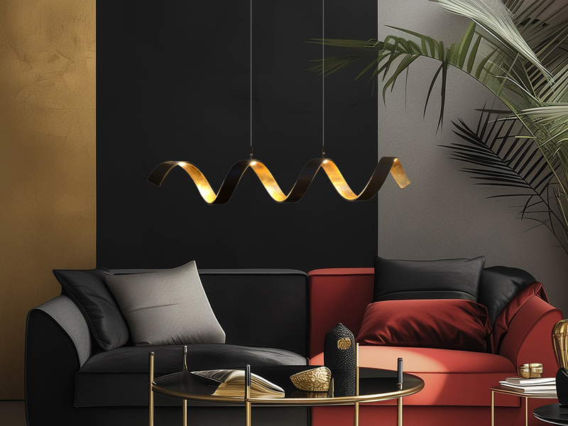 Ausgefallene LED Pendelleuchte HELIX Schwarz / Gold, Breite 80cm