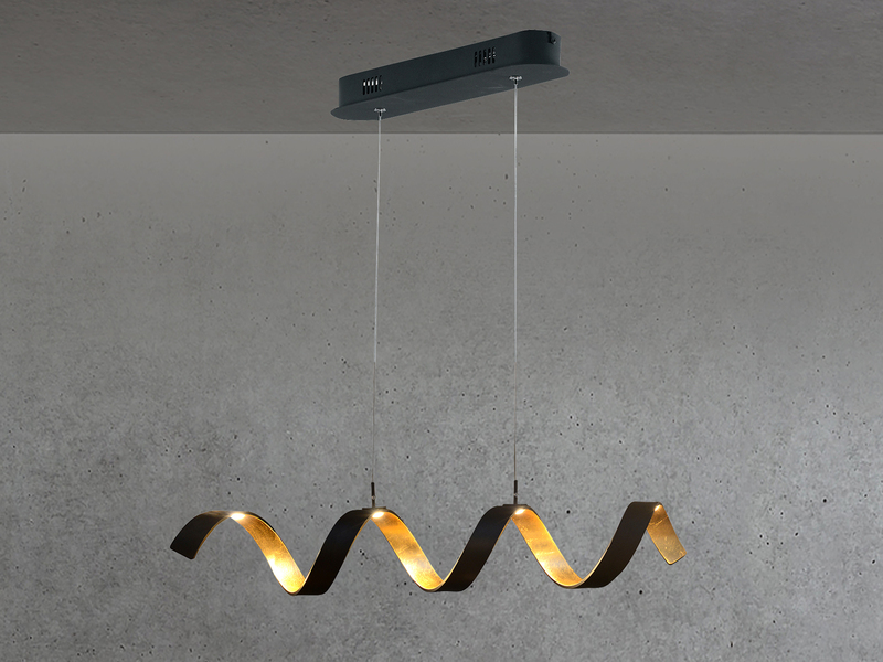 Ausgefallene LED Pendelleuchte HELIX Schwarz / Gold, Breite 80cm