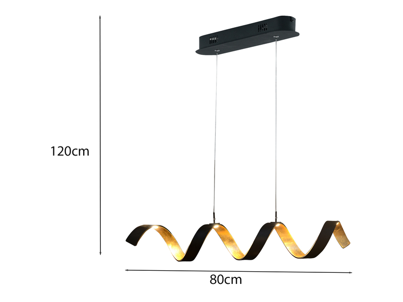 Ausgefallene LED Pendelleuchte HELIX Schwarz / Gold, Breite 80cm