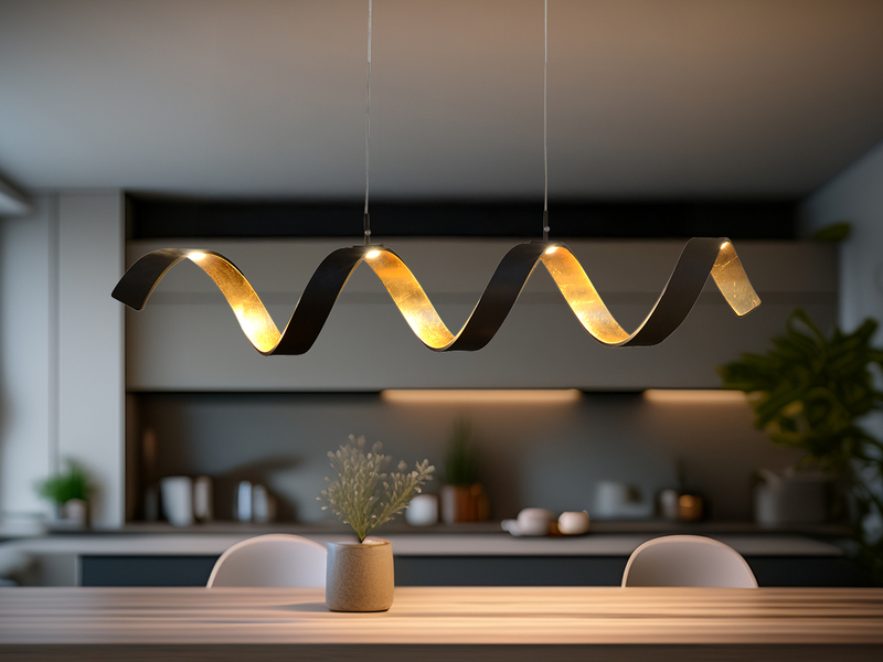 Ausgefallene LED Pendelleuchte HELIX Schwarz / Gold, Breite 80cm