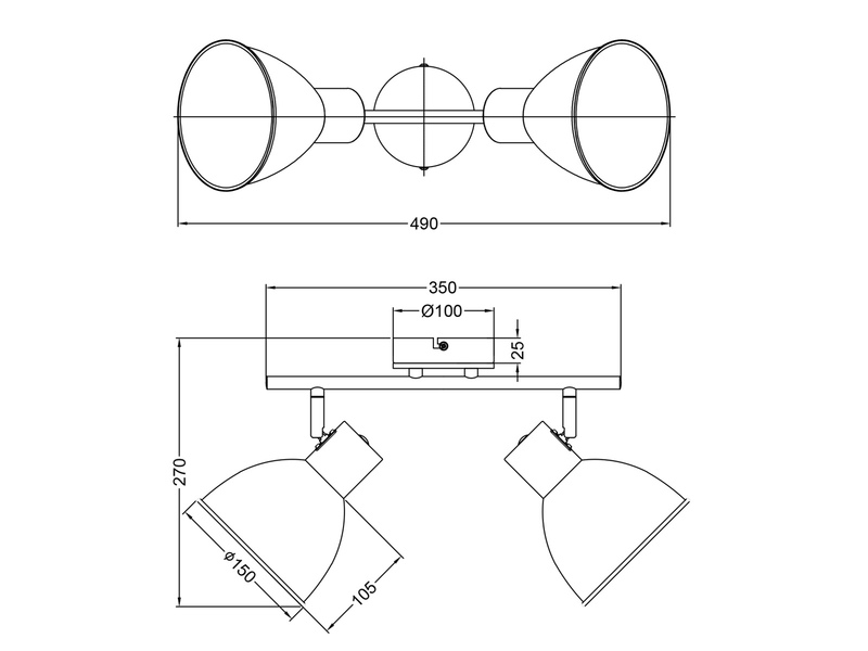 LED Deckenstrahler 2-flammig aus Metall in Weiß & Holzoptik, Breite 49cm