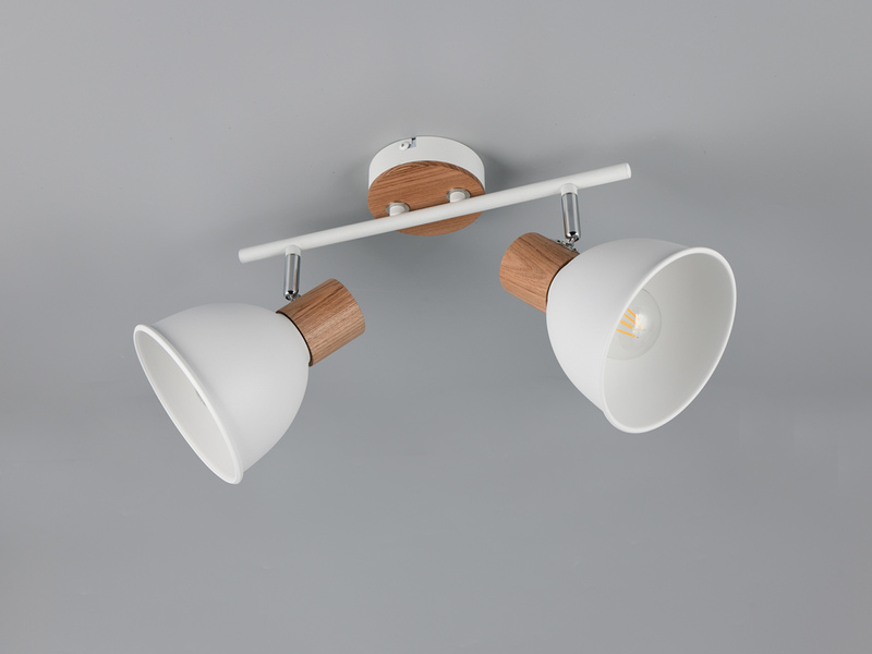 LED Deckenstrahler 2-flammig aus Metall in Weiß & Holzoptik, Breite 49cm