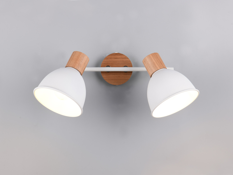 LED Deckenstrahler 2-flammig aus Metall in Weiß & Holzoptik, Breite 49cm