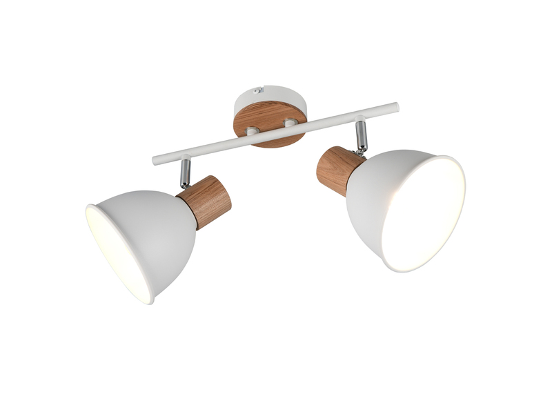 LED Deckenstrahler 2-flammig aus Metall in Weiß & Holzoptik, Breite 49cm