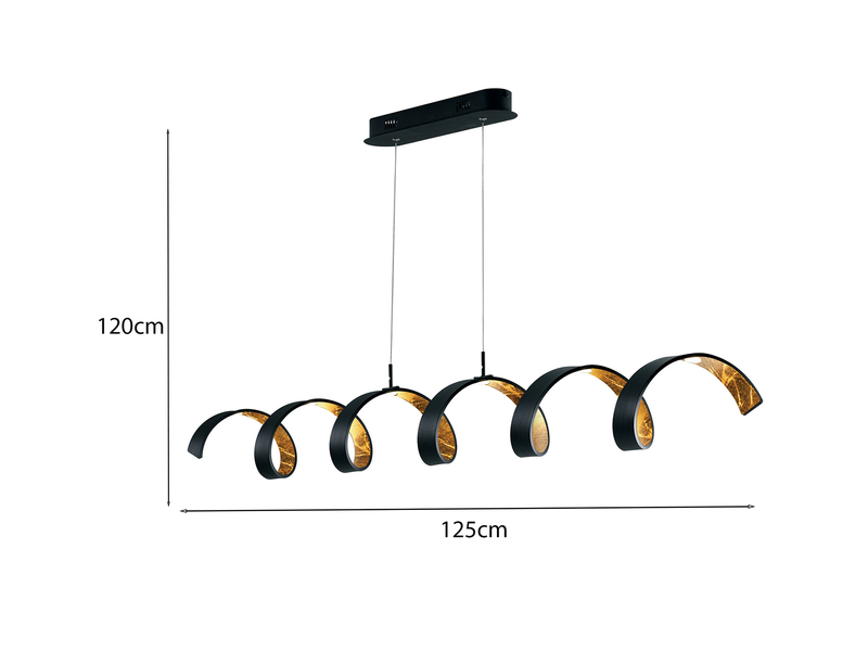 Ausgefallene LED Pendelleuchte HELIX Schwarz / Gold, Breite 125cm