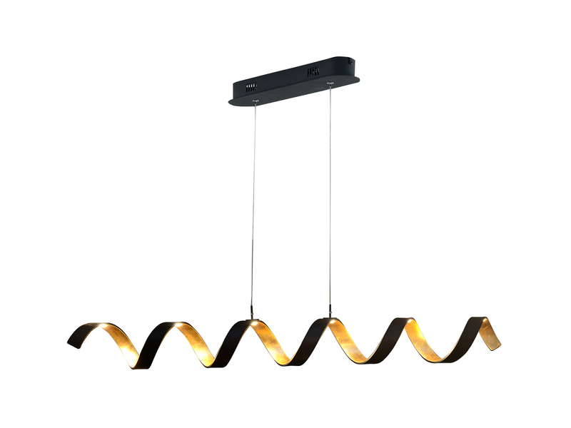 Ausgefallene LED Pendelleuchte HELIX Schwarz / Gold, Breite 125cm