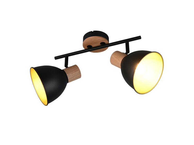 LED Deckenstrahler 2-flammig aus Metall in Schwarz/Gold & Holzoptik, B: 49cm