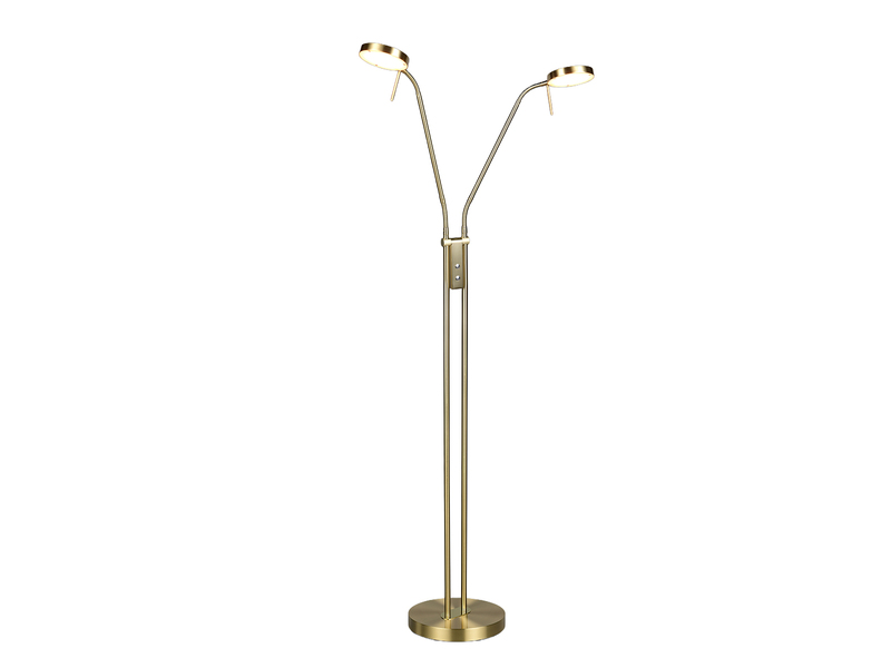 Moderne LED Stehlampe MONZA dimmbar, 2-flammig Messing, Höhe 160cm