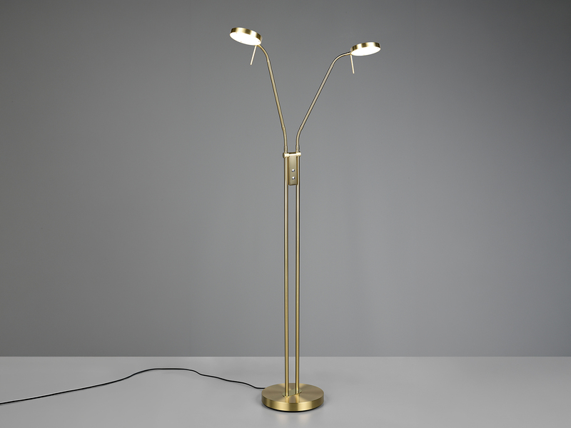 Moderne LED Stehlampe MONZA dimmbar, 2-flammig Messing, Höhe 160cm