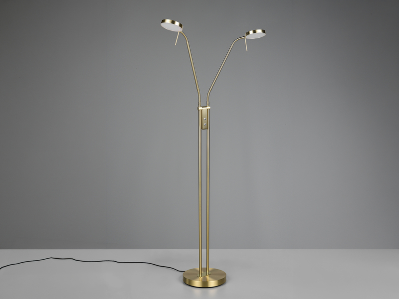 Moderne LED Stehlampe MONZA dimmbar, 2-flammig Messing, Höhe 160cm