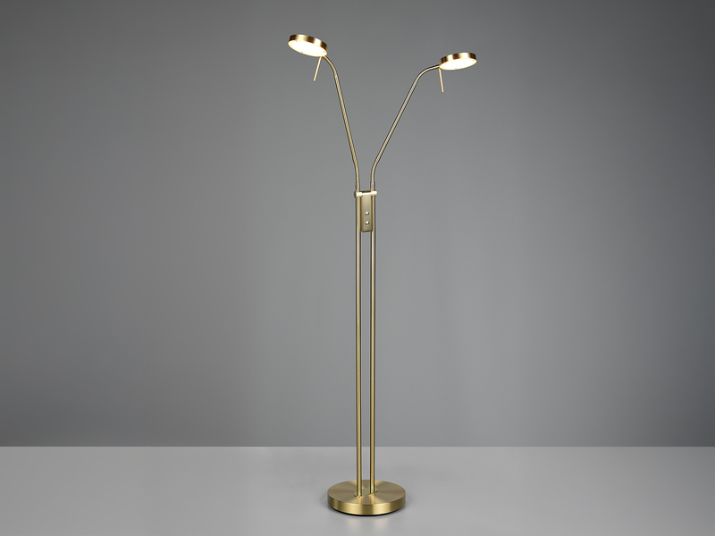 Moderne LED Stehlampe MONZA dimmbar, 2-flammig Messing, Höhe 160cm