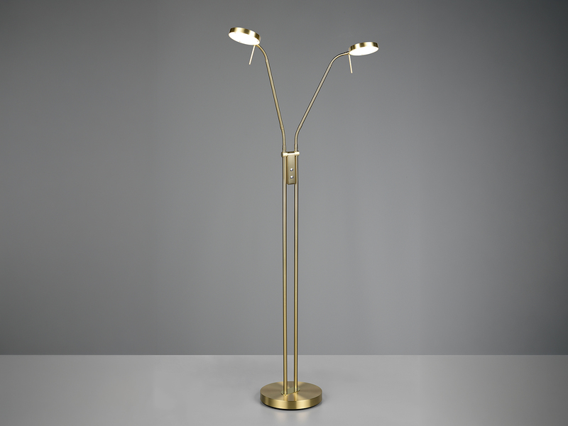 Moderne LED Stehlampe MONZA dimmbar, 2-flammig Messing, Höhe 160cm