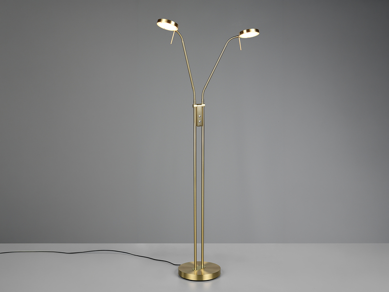 Moderne LED Stehlampe MONZA dimmbar, 2-flammig Messing, Höhe 160cm