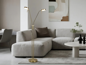 Moderne LED Stehlampe MONZA dimmbar, 2-flammig Messing, Höhe 160cm