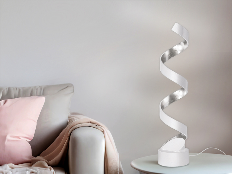 Ausgefallene LED Tischleuchte HELIX Weiß / Silber groß, Höhe 66cm