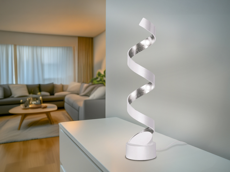 Ausgefallene LED Tischleuchte HELIX Weiß / Silber groß, Höhe 66cm